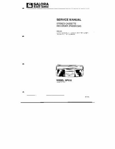 Salora SP802 Service manual for Salora SP802 Stereo cassette recorder